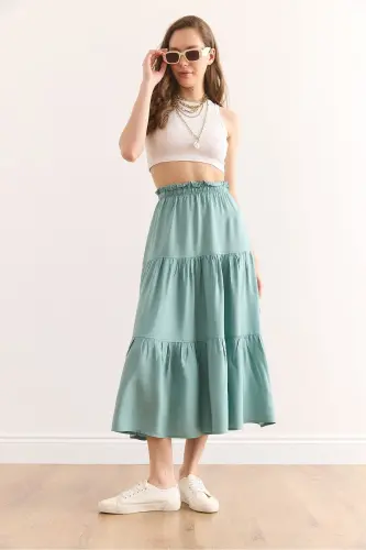 Women's Mint Green Tiered Ruffle Midi Woven Skirt - 2