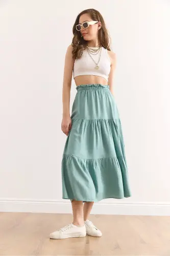 Women's Mint Green Tiered Ruffle Midi Woven Skirt - 3