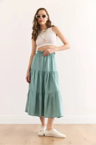 Women's Mint Green Tiered Ruffle Midi Woven Skirt - 4