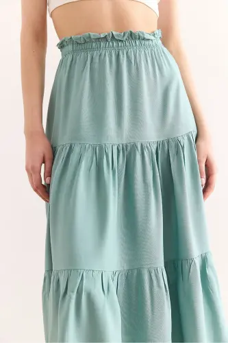 Women's Mint Green Tiered Ruffle Midi Woven Skirt - 5