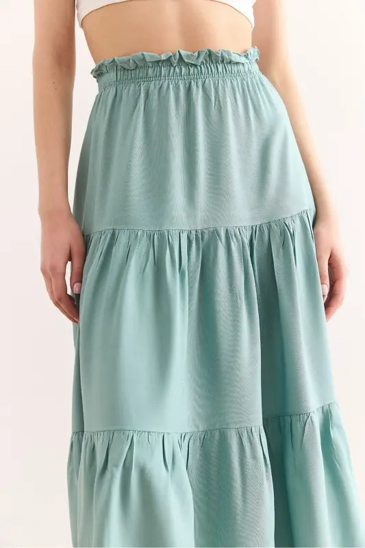 Women's Mint Green Tiered Ruffle Midi Woven Skirt - 5