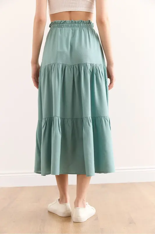 Women's Mint Green Tiered Ruffle Midi Woven Skirt - 6