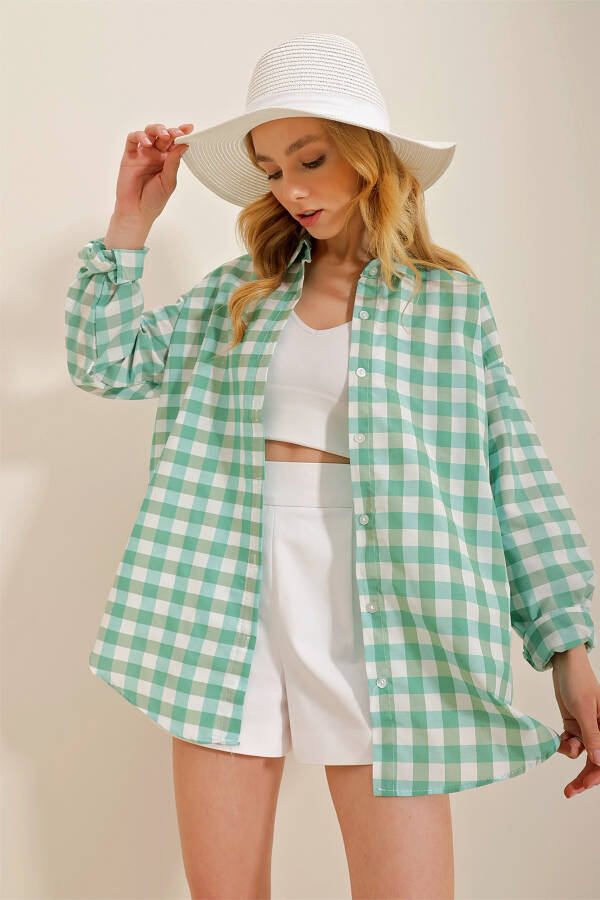 Women's Mint Plaid Shirt ALC-X10233 - 2