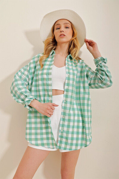 Women's Mint Plaid Shirt ALC-X10233 - 4