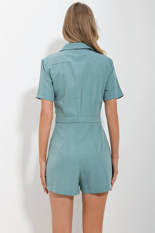 Women's Mint Shirt Collar Double Pocket Shorts Jumpsuit ALC-X11611 - 7