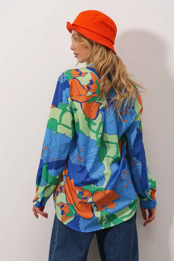 Women's Mix Oversize Long Woven Shirt ALC-X6828 - 5