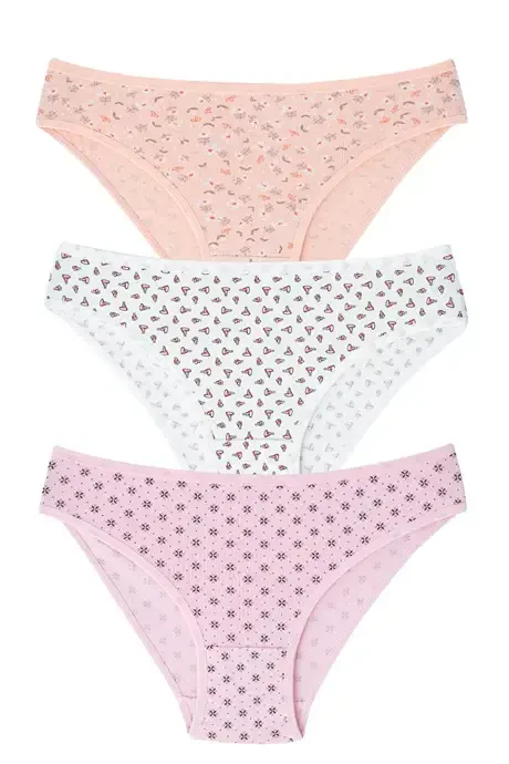 Women's Mixed Color Patterned Panties 3-Pack Cotton Stretch Fabric - 1