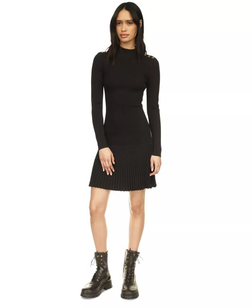 Women's Mock-Neck Long-Sleeve Dress Black - 1