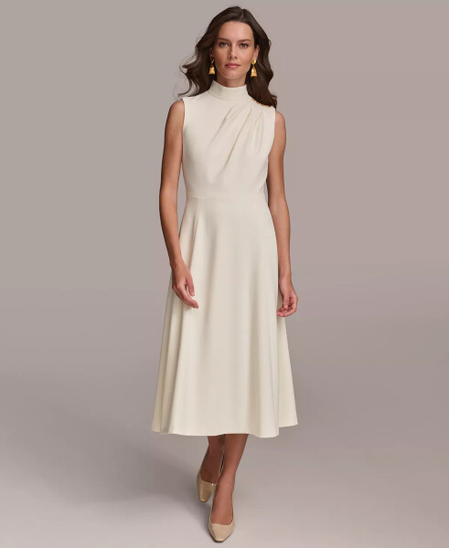 Women's Mock-Neck Sleeveless Midi Dress Cream - 1