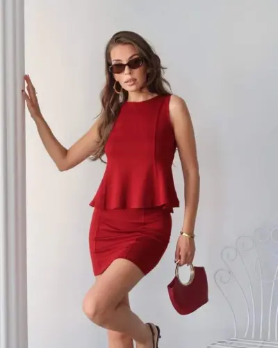 Women's Modal Fabric Ruffled Mini Skirt Set - BÜYÜKBEDENIZ (1)