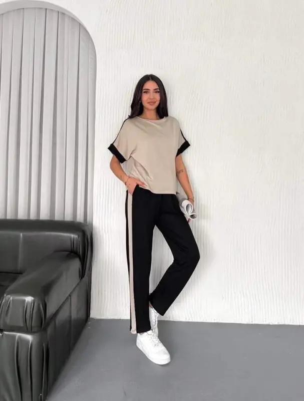 Women's Modal Textured Fabric Side Striped Suit - BÜYÜKBEDENIZ