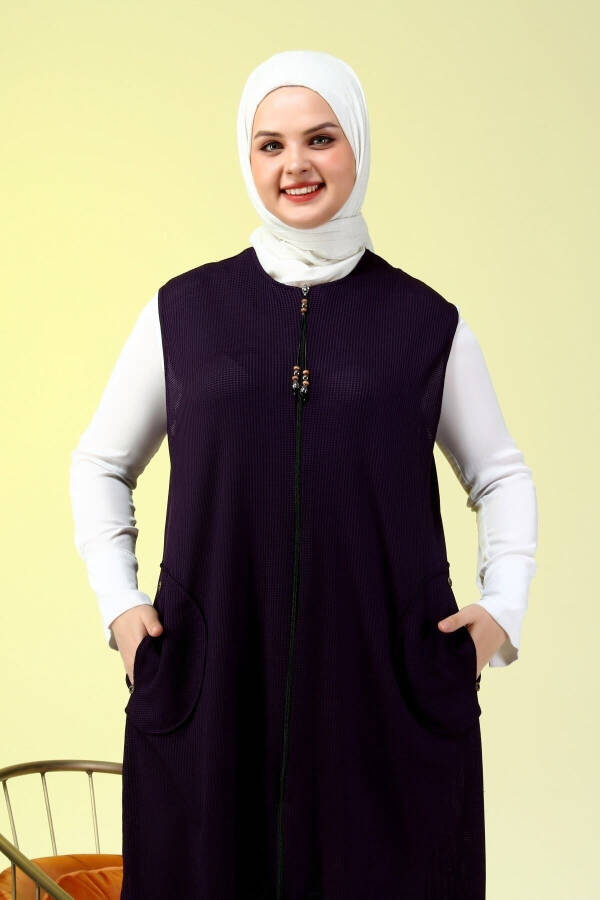 Women's Modest Clothing Long Summer Pocket Zipper Vest Mauve - 4