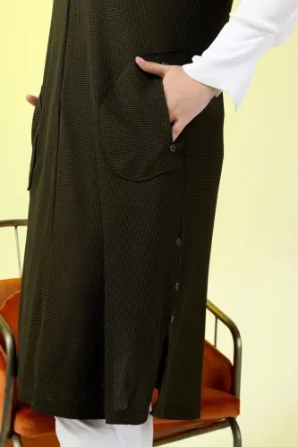 Women's Modest Clothing Long Summer Pocket Zippered Vest Khaki - 4