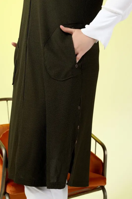 Women's Modest Clothing Long Summer Pocket Zippered Vest Khaki - 4