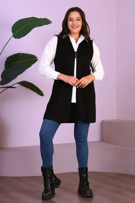 Women's Modest Clothing Summer Lycra Vest Plus Size Buttoned Vest Black - 1