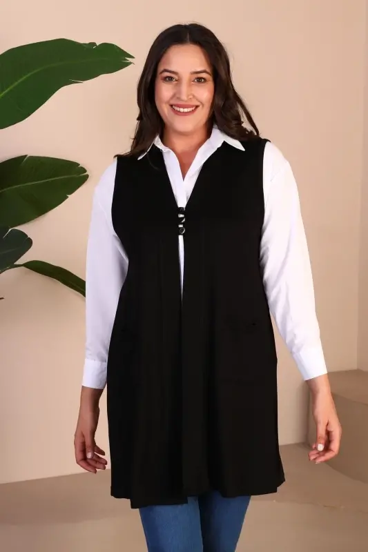 Women's Modest Clothing Summer Lycra Vest Plus Size Buttoned Vest Black - 5