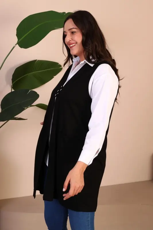 Women's Modest Clothing Summer Lycra Vest Plus Size Buttoned Vest Black - 6