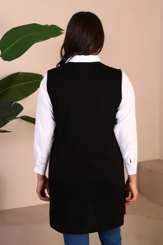 Women's Modest Clothing Summer Lycra Vest Plus Size Buttoned Vest Black - 8