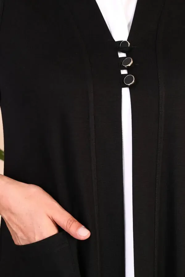 Women's Modest Clothing Summer Lycra Vest Plus Size Buttoned Vest Black - 11