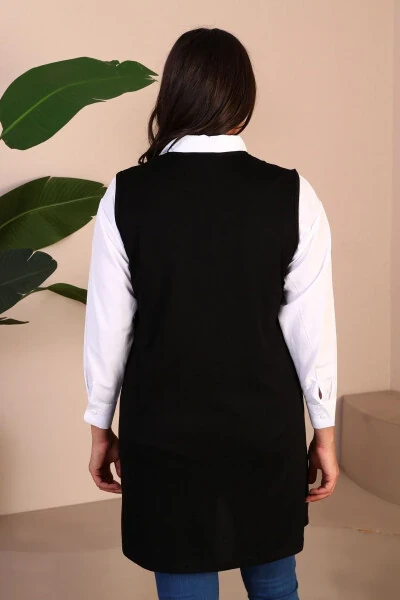 Women's Modest Clothing Summer Lycra Vest Plus Size Buttoned Vest Black - 15