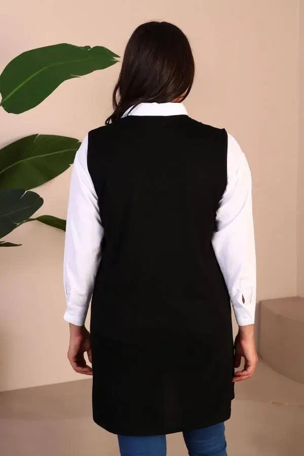 Women's Modest Clothing Summer Lycra Vest Plus Size Buttoned Vest Black - 15