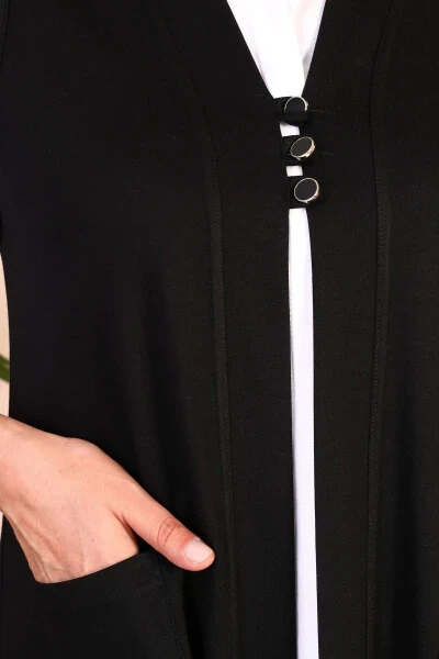 Women's Modest Clothing Summer Lycra Vest Plus Size Buttoned Vest Black - 3