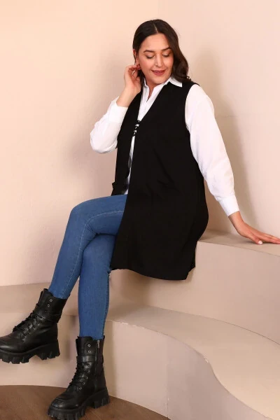 Women's Modest Clothing Summer Lycra Vest Plus Size Buttoned Vest Black - 8