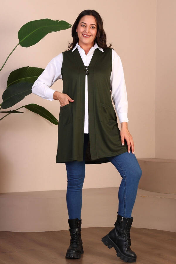 Women's Modest Clothing Summer Lycra Vest Plus Size Buttoned Vest Khaki - 12