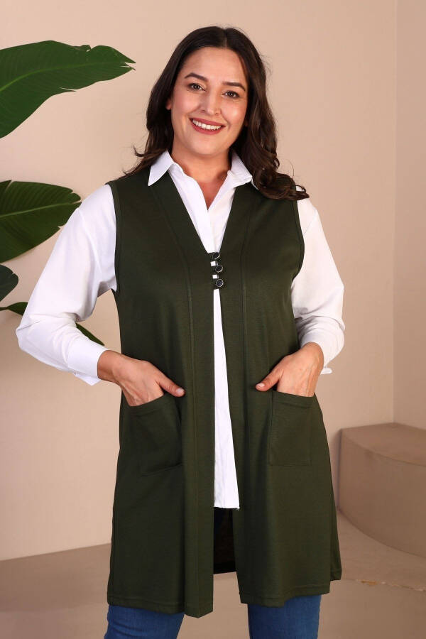 Women's Modest Clothing Summer Lycra Vest Plus Size Buttoned Vest Khaki - 5