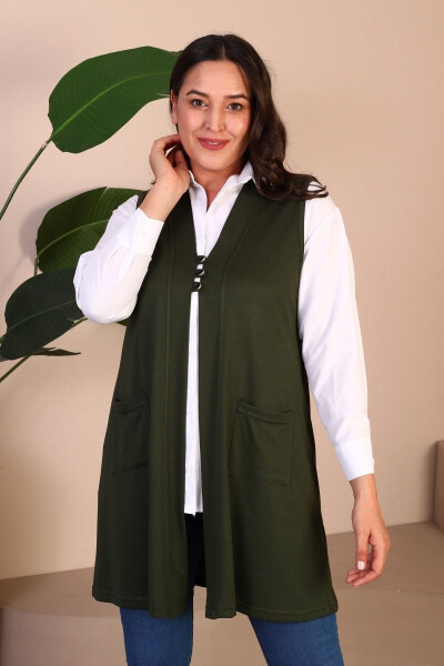 Women's Modest Clothing Summer Lycra Vest Plus Size Buttoned Vest Khaki - 6