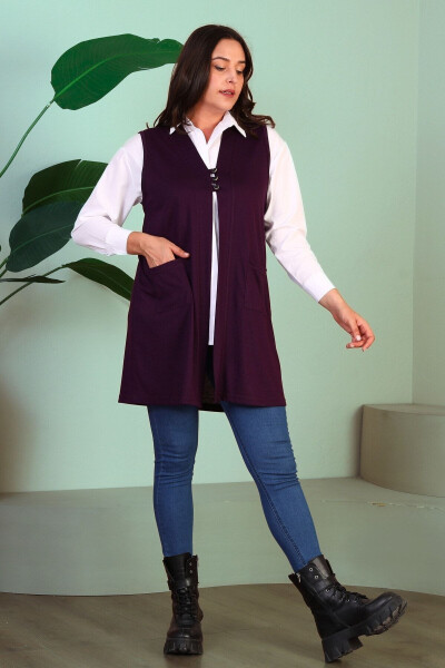 Women's Modest Clothing Summer Lycra Vest Plus Size Buttoned Vest Purple - 9