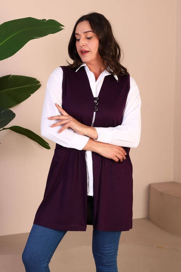 Women's Modest Clothing Summer Lycra Vest Plus Size Buttoned Vest Purple - 13