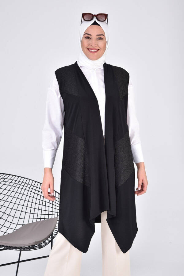 Women's Modest Leather Vest Long Asymmetric Cut Black - 11