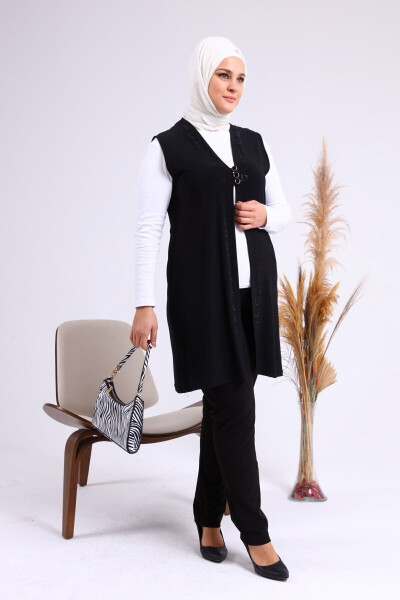 Women's Modest Lycra Buttoned Long Maternity Vest Black - 30