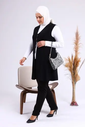 Women's Modest Lycra Buttoned Long Maternity Vest Black - 7
