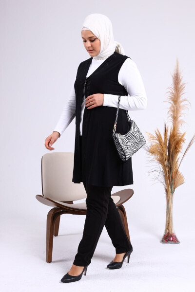 Women's Modest Lycra Buttoned Long Maternity Vest Black - 22