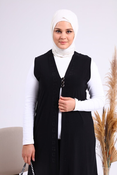 Women's Modest Lycra Buttoned Long Maternity Vest Black - 1