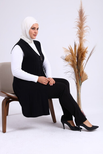 Women's Modest Lycra Buttoned Long Maternity Vest Black - 8