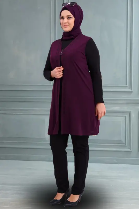 Women's Modest Lycra Buttoned Long Mother Vest Plum-Plum - FERACE