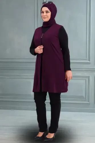 Women's Modest Lycra Buttoned Long Mother Vest Plum-Plum - 1