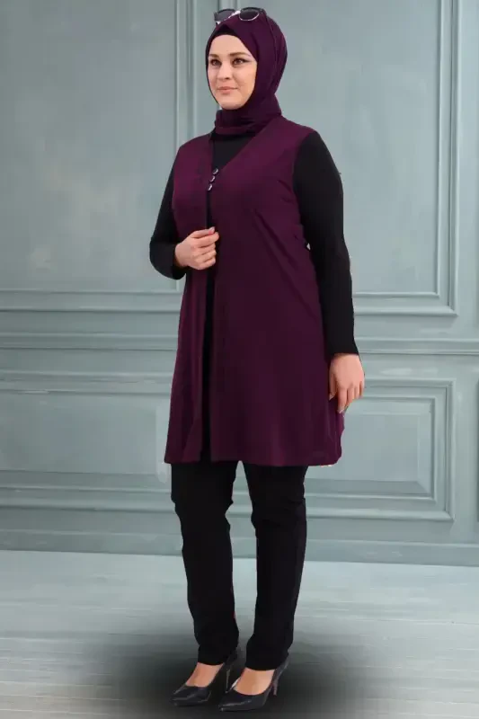 Women's Modest Lycra Buttoned Long Mother Vest Plum-Plum - FERACE