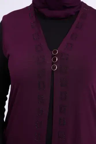 Women's Modest Lycra Buttoned Long Mother Vest Plum-Plum - 3