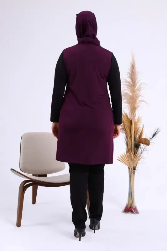 Women's Modest Lycra Buttoned Long Mother Vest Plum-Plum - 7