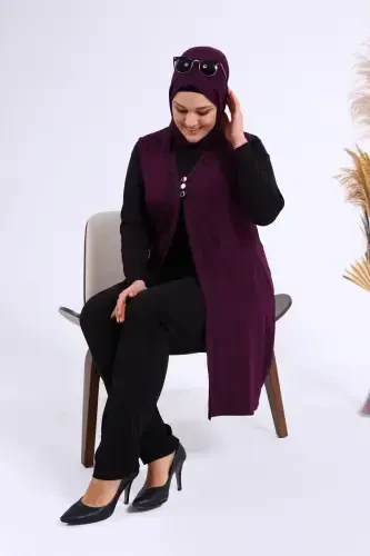 Women's Modest Lycra Buttoned Long Mother Vest Plum-Plum - 8