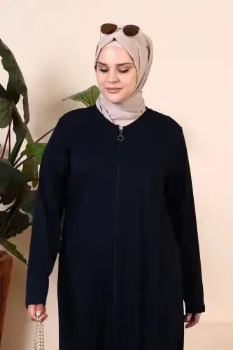 Women's Modest One Piece Zippered Prayer Dress Navy Blue-Navy Blue - 3