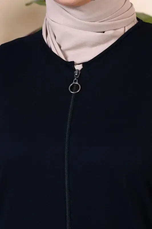 Women's Modest One Piece Zippered Prayer Dress Navy Blue-Navy Blue - 4