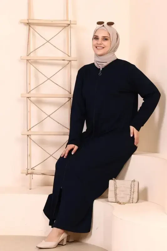 Women's Modest One Piece Zippered Prayer Dress Navy Blue-Navy Blue - 8