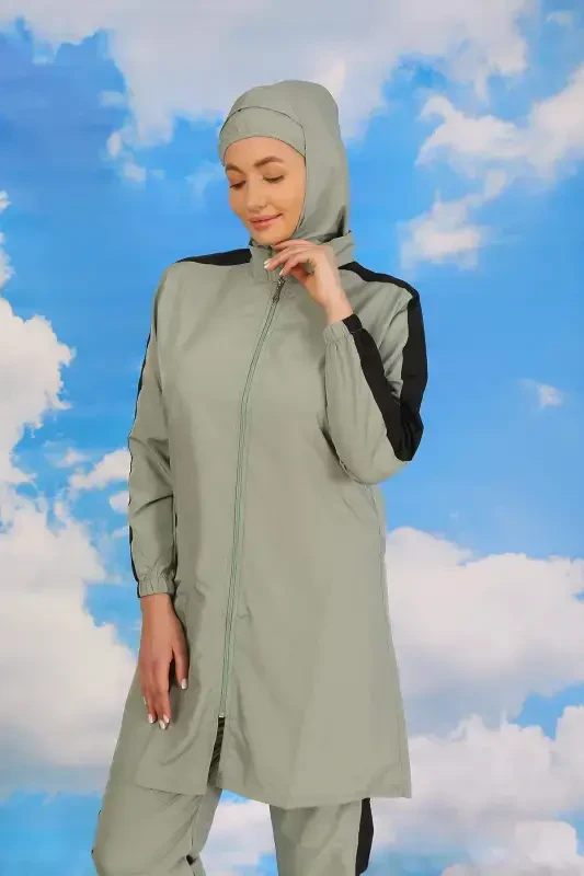 Women's Modest Swimsuit with Pants and Sleeve Straps in Turquoise 31065 - 1