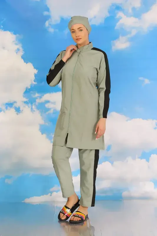 Women's Modest Swimsuit with Pants and Sleeve Straps in Turquoise 31065 - 2