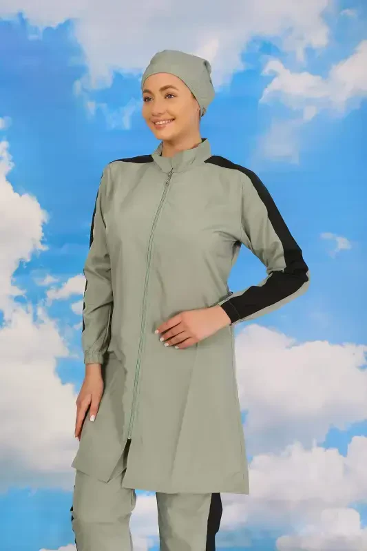 Women's Modest Swimsuit with Pants and Sleeve Straps in Turquoise 31065 - 3